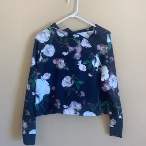 Victoria Secret Sport Crop Hoodie Women S BLACK WHITE FLORAL cotton elastane